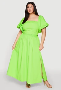 Plus Poplin Maxi Skirt