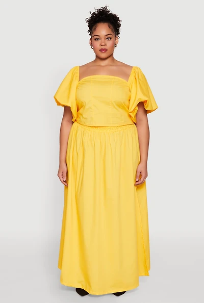 Womens Plus Size Poplin Maxi Skirt, Yellow, Size 1X