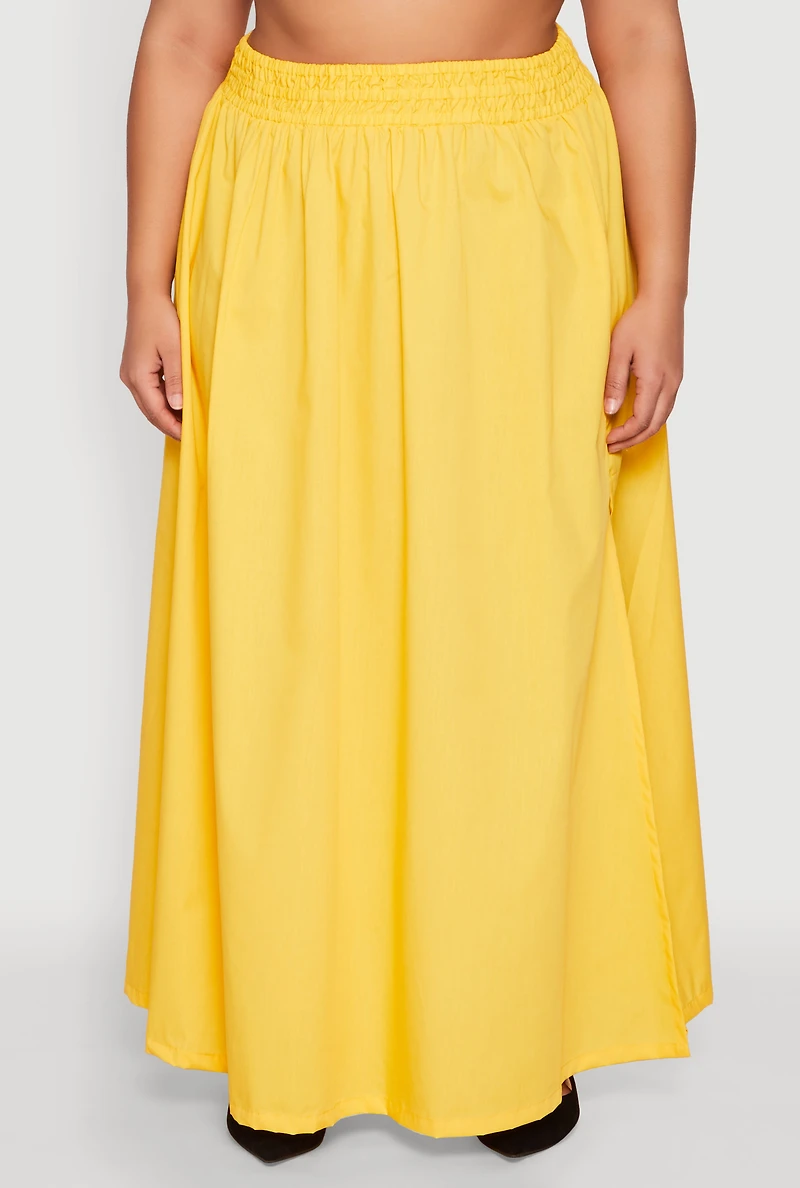 Womens Plus Size Poplin Maxi Skirt, Yellow, Size 2X