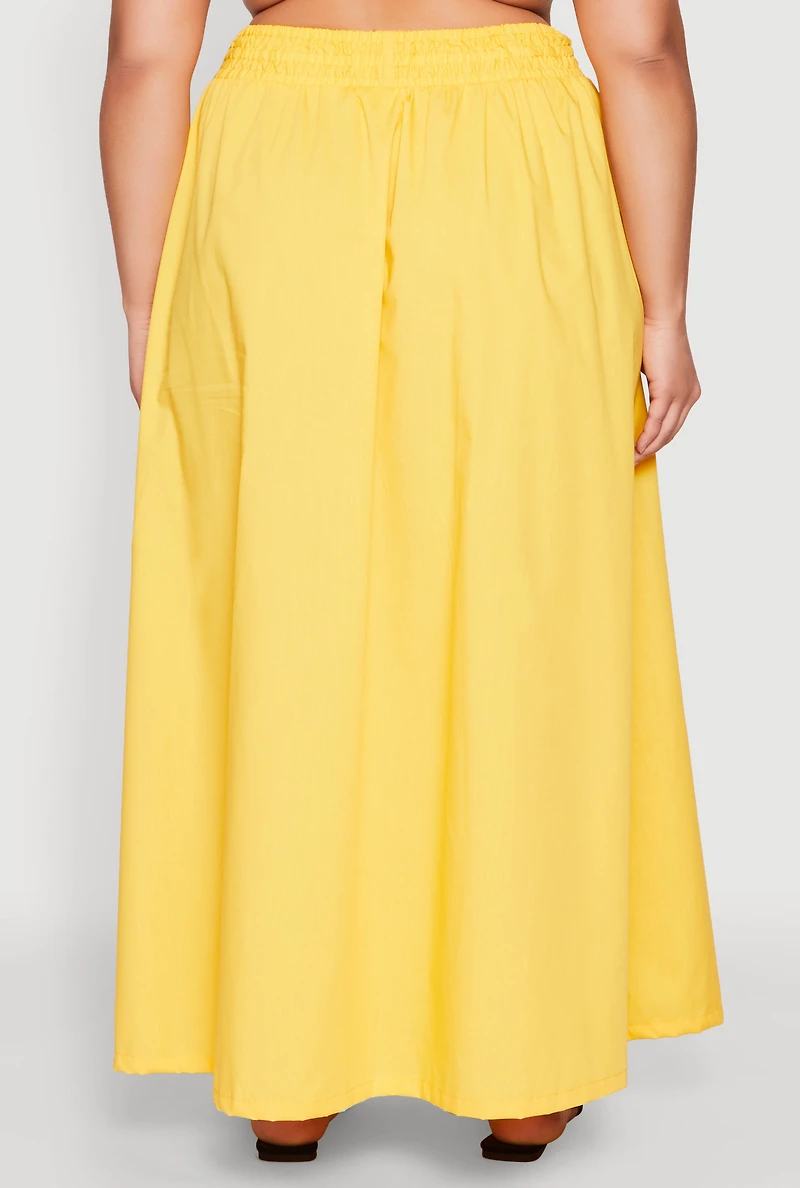 Womens Plus Size Poplin Maxi Skirt, Yellow, Size 2X