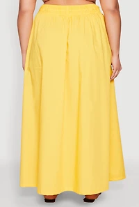Womens Plus Size Poplin Maxi Skirt, Yellow, Size 2X