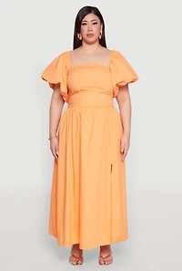 Plus Poplin Maxi Skirt