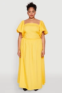 Womens Plus Size Smocked Back Poplin Crop Top, Yellow, Size 1X