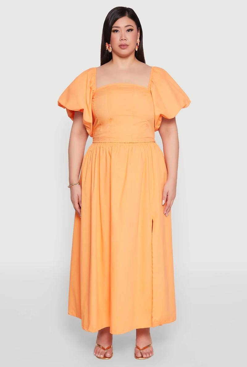 Womens Plus Size Smocked Back Poplin Crop Top, Orange, Size 1X