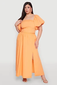 Womens Plus Size Smocked Back Poplin Crop Top, Orange, Size 1X