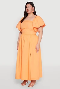 Womens Plus Size Smocked Back Poplin Crop Top, Orange, Size 1X