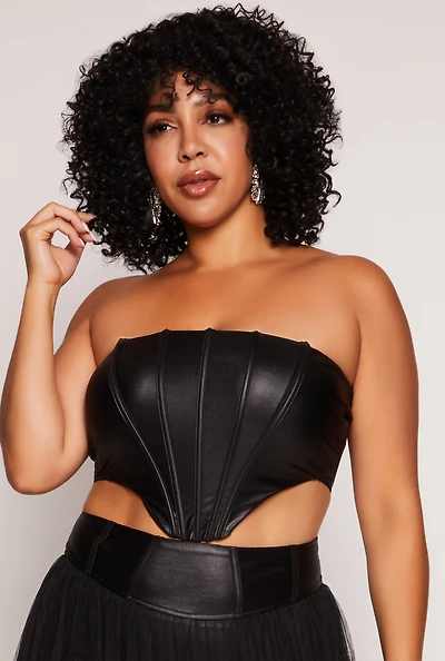 Plus Faux Leather Corset Tube Top