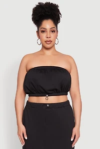 Womens Plus Size Almost Famous Toggle Drawstring Bandeau Top, Black, Size 3X