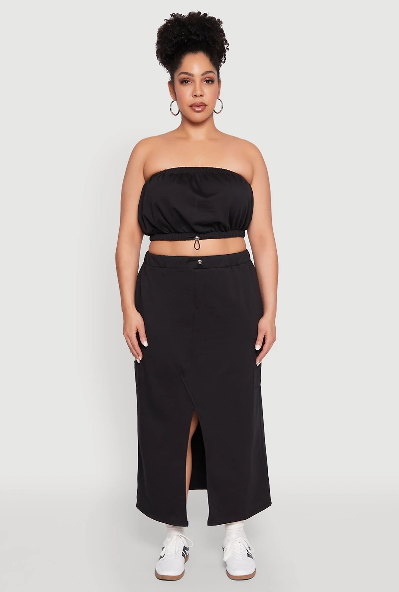 Womens Plus Size Almost Famous Toggle Drawstring Bandeau Top, Black, Size 3X