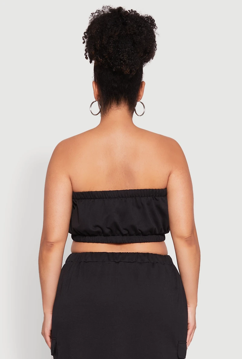 Womens Plus Size Almost Famous Toggle Drawstring Bandeau Top, Black, Size 3X