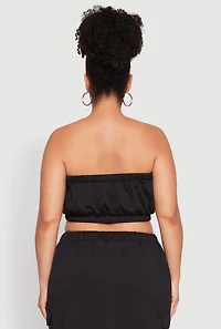 Womens Plus Size Almost Famous Toggle Drawstring Bandeau Top, Black, Size 3X