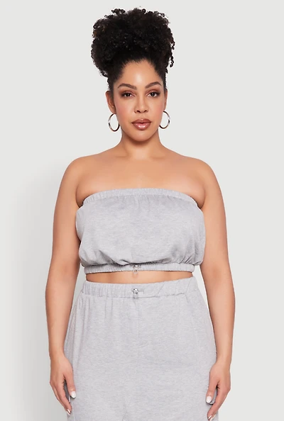 Womens Plus Size Almost Famous Toggle Drawstring Bandeau Top, Grey, Size 3X