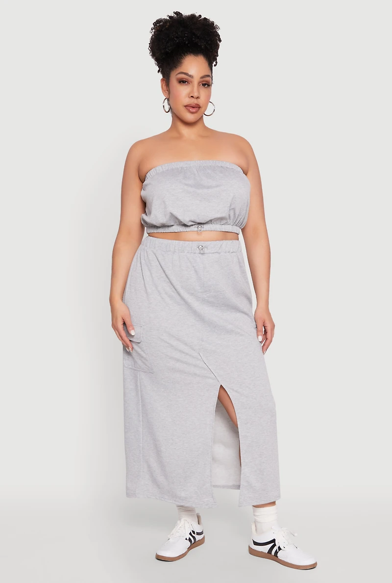 Womens Plus Size Almost Famous Toggle Drawstring Bandeau Top, Grey, Size 3X