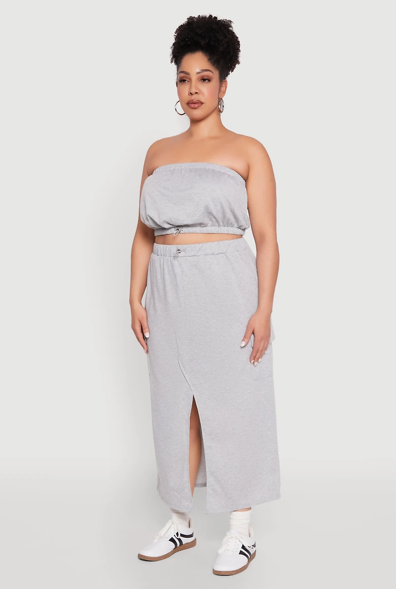 Womens Plus Size Almost Famous Toggle Drawstring Bandeau Top, Grey, Size 3X