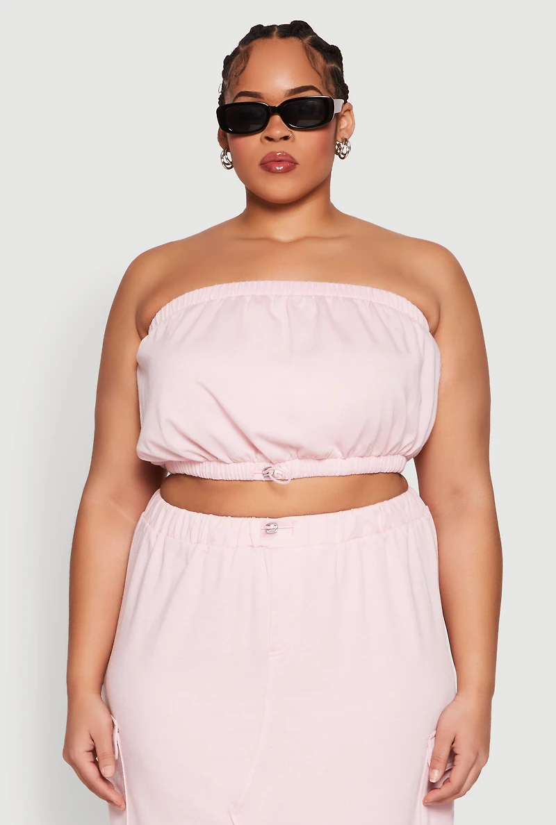 Womens Plus Size Almost Famous Toggle Drawstring Bandeau Top, Pink, Size 3X