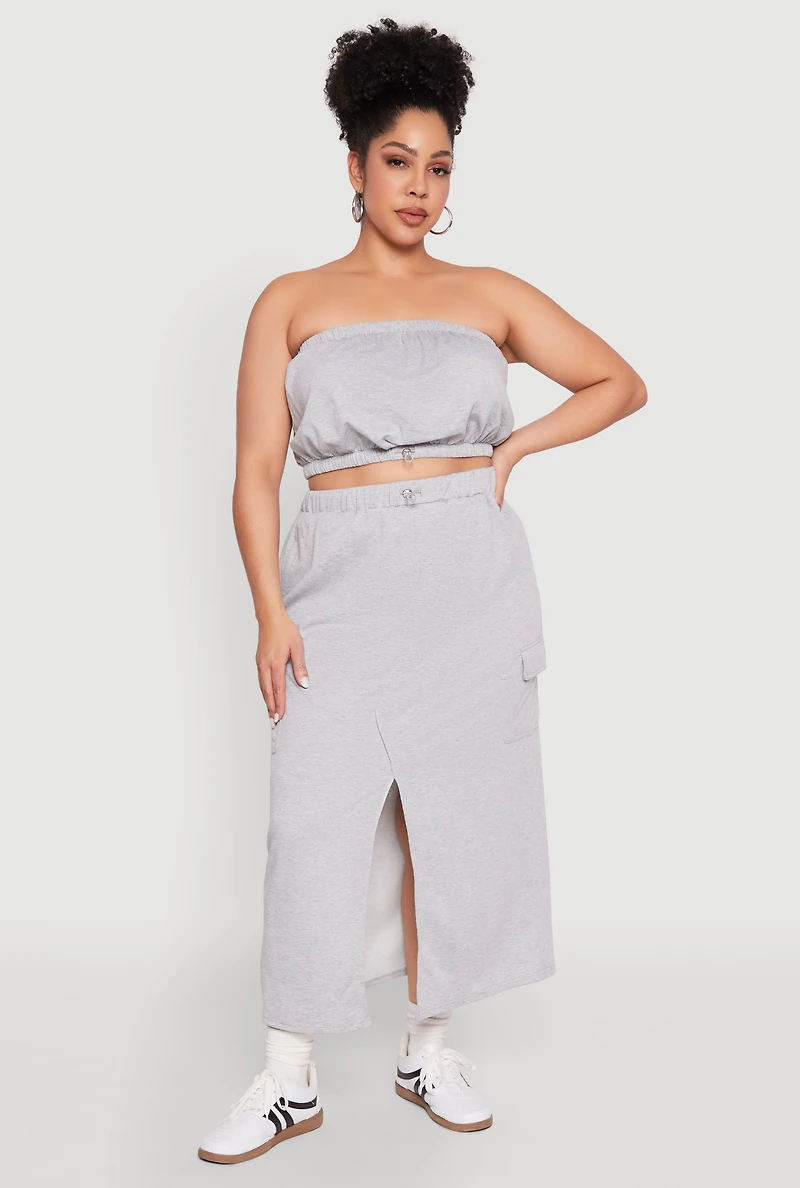 Womens Plus Size Almost Famous Fleece Maxi Cargo Skirt, Grey, Size 2X