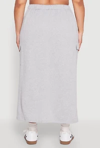 Womens Plus Size Almost Famous Fleece Maxi Cargo Skirt, Grey, Size 2X
