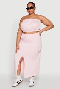 Womens Plus Almost Famous Fleece Maxi Cargo Skirt, Pink,