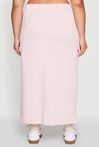 Womens Plus Almost Famous Fleece Maxi Cargo Skirt, Pink,