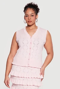 Plus Heart Geometric Pointelle Button Front Vest