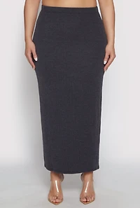 Womens Plus Almost Famous Ribbed Knit Skirt, Black,