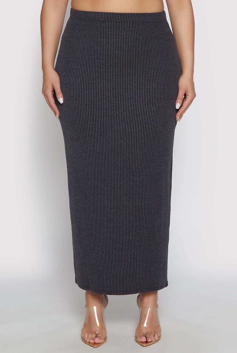 Womens Plus Size Almost Famous Ribbed Knit Skirt, Black, Size 1X