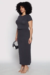Womens Plus Almost Famous Ribbed Knit Crop Top, Black,