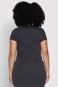 Womens Plus Size Almost Famous Ribbed Knit Crop Top, Black, Size 1X