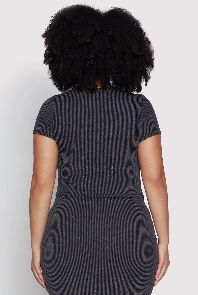 Womens Plus Almost Famous Ribbed Knit Crop Top, Black,