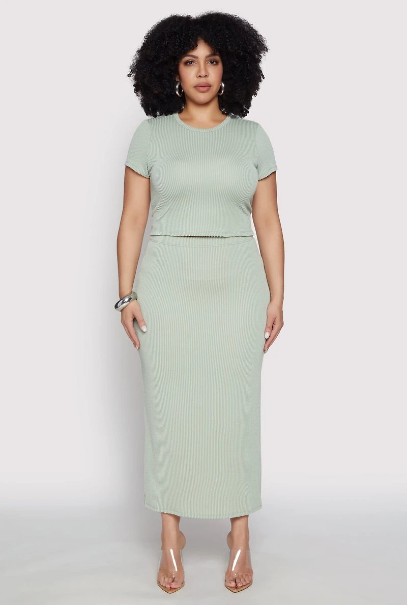 Womens Plus Size Almost Famous Ribbed Knit Crop Top, Green, Size 2X
