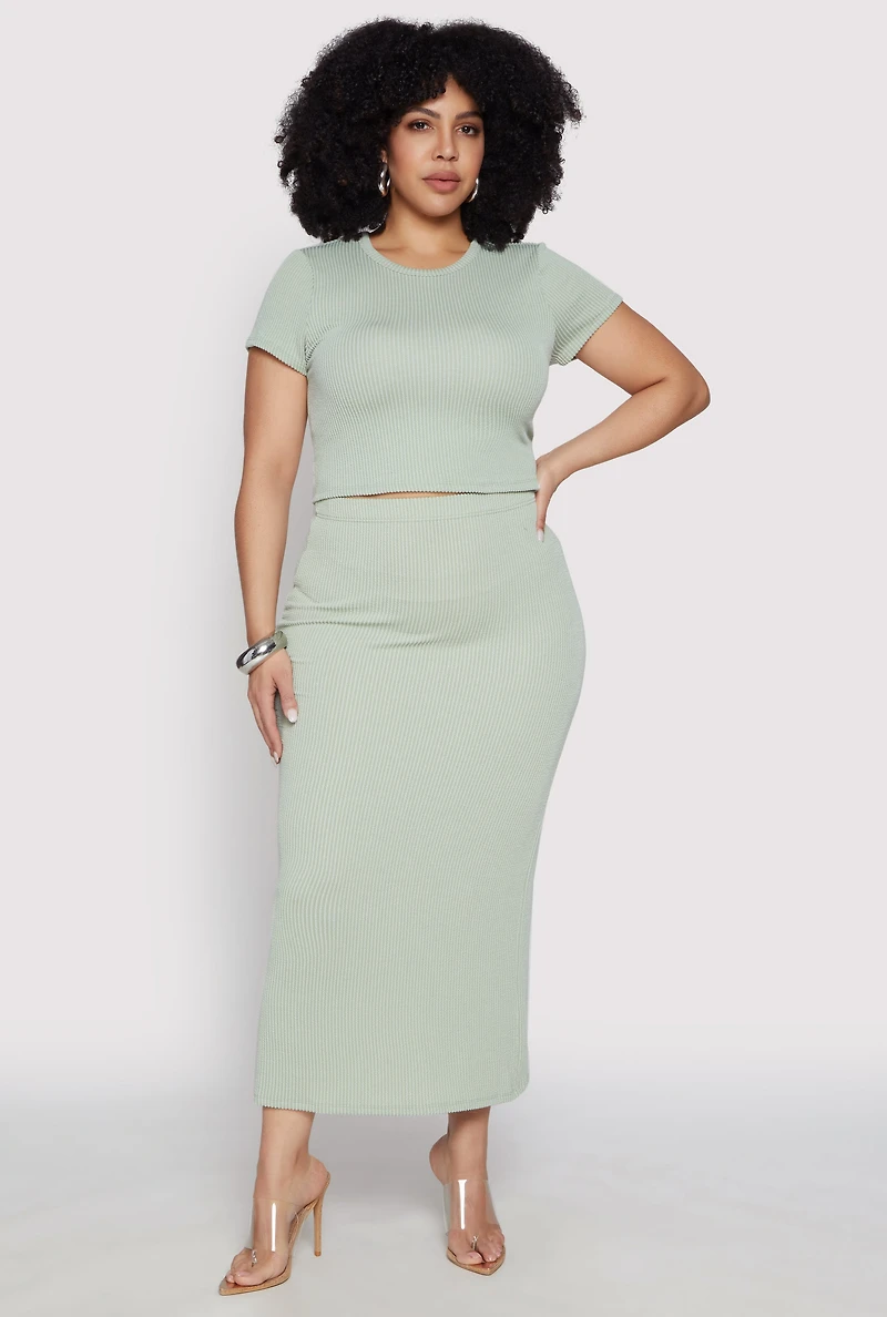 Womens Plus Size Almost Famous Ribbed Knit Crop Top, Green, Size 2X