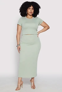 Womens Plus Size Almost Famous Ribbed Knit Crop Top, Green, Size 2X