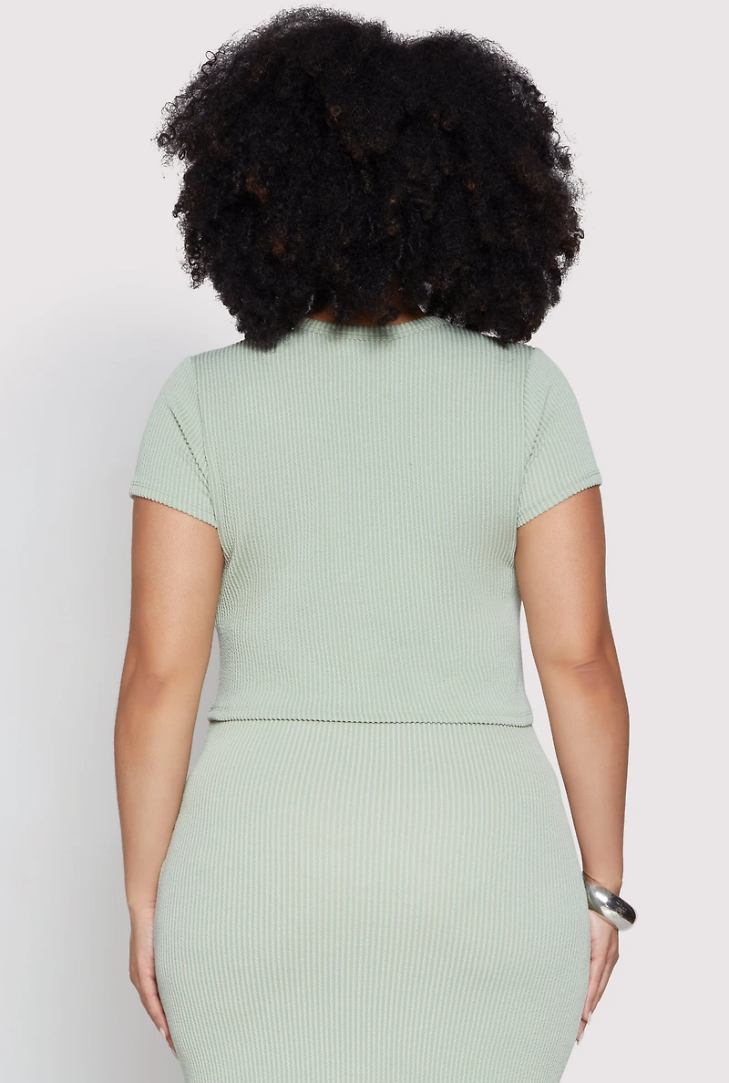 Womens Plus Size Almost Famous Ribbed Knit Crop Top, Green, Size 2X