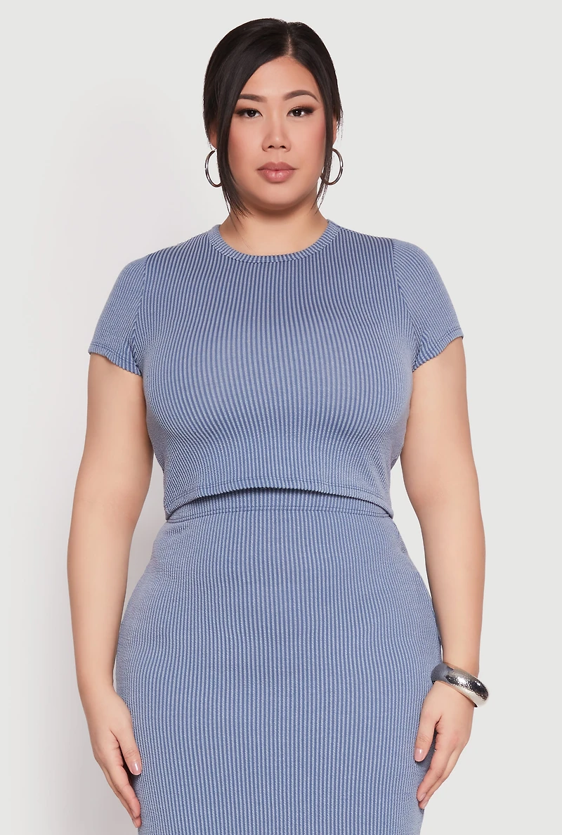 Womens Plus Almost Famous Ribbed Knit Crop Top,
