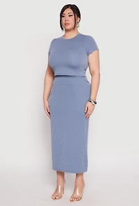 Womens Plus Size Almost Famous Ribbed Knit Crop Top, Blue, Size 1X