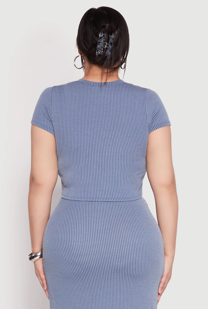 Womens Plus Size Almost Famous Ribbed Knit Crop Top, Blue, Size 1X