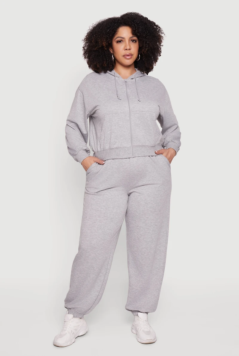 Plus Almost Famous Fleece Zip Front Hoodie