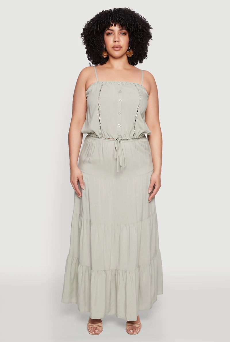 Womens Plus Size Almost Famous Tiered Skirt, Green, Size 3X