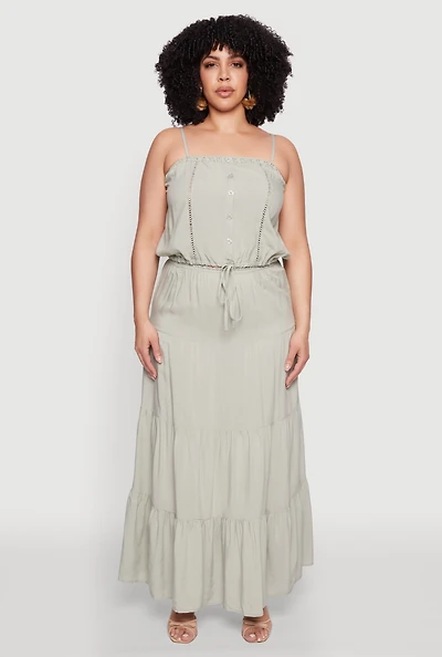 Womens Plus Size Almost Famous Tiered Skirt, Green, Size 3X