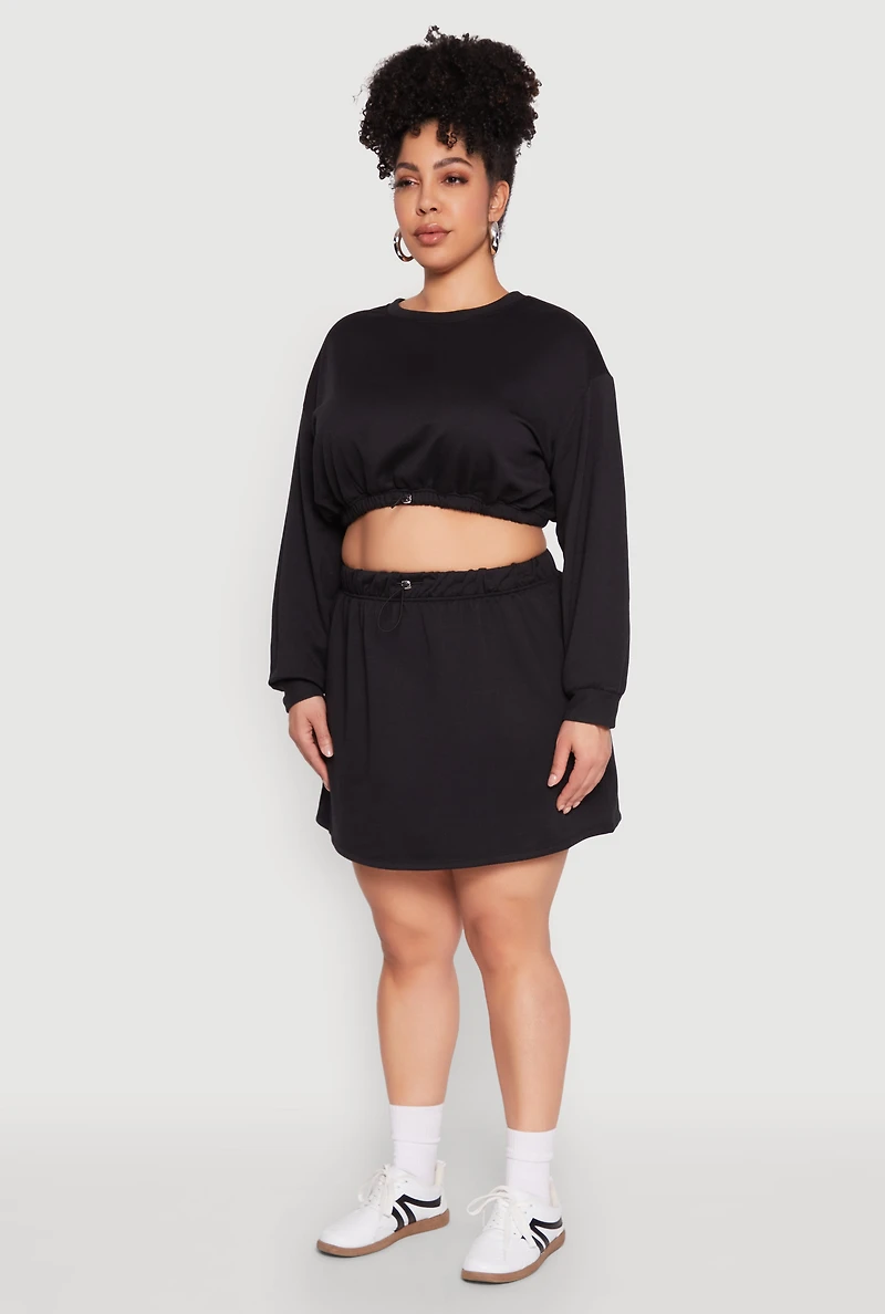 Womens Plus Size Almost Famous Long Sleeve Cropped Sweatshirt, Black, Size 2X