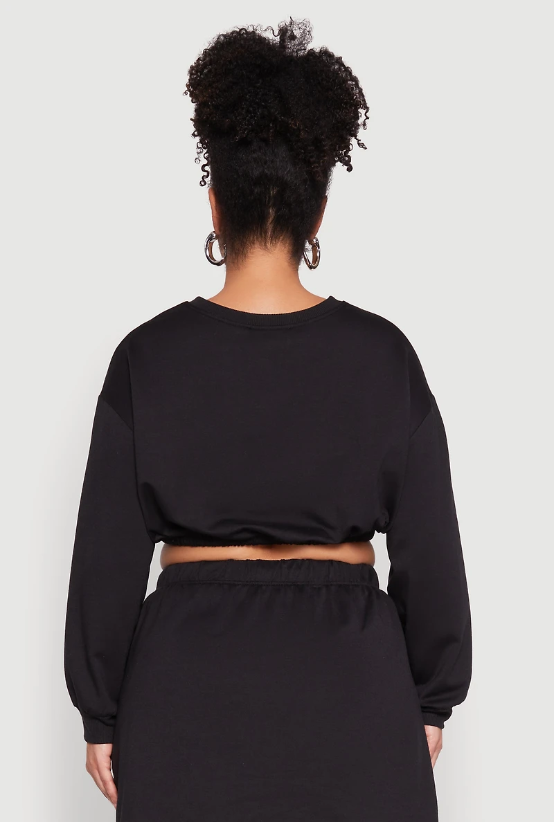Womens Plus Size Almost Famous Long Sleeve Cropped Sweatshirt, Black, Size 2X
