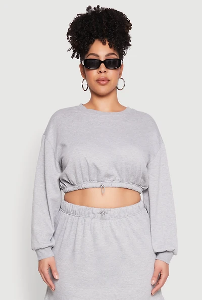 Womens Plus Size Almost Famous Long Sleeve Cropped Sweatshirt, Grey, Size 1X