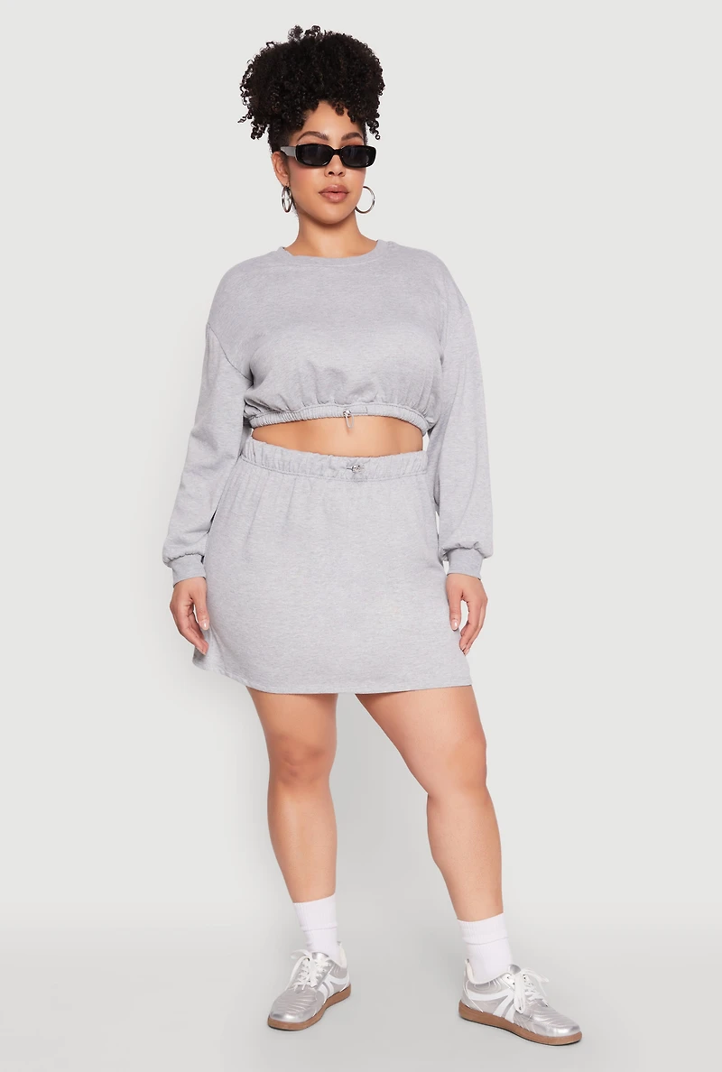 Womens Plus Size Almost Famous Long Sleeve Cropped Sweatshirt, Grey, Size 1X