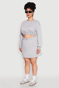 Womens Plus Size Almost Famous Long Sleeve Cropped Sweatshirt, Grey, Size 1X