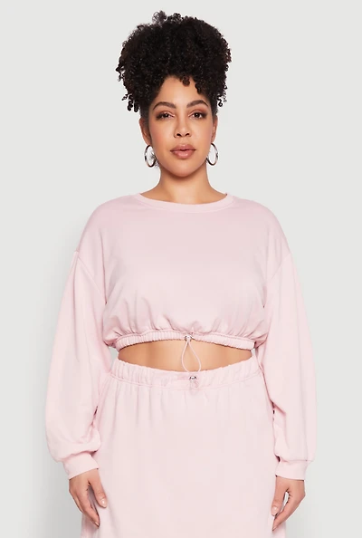 Womens Plus Size Almost Famous Long Sleeve Cropped Sweatshirt, Pink, Size 3X
