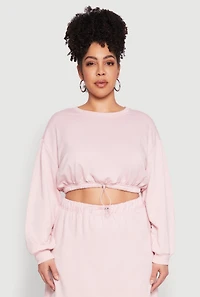 Womens Plus Size Almost Famous Long Sleeve Cropped Sweatshirt, Pink, Size 3X