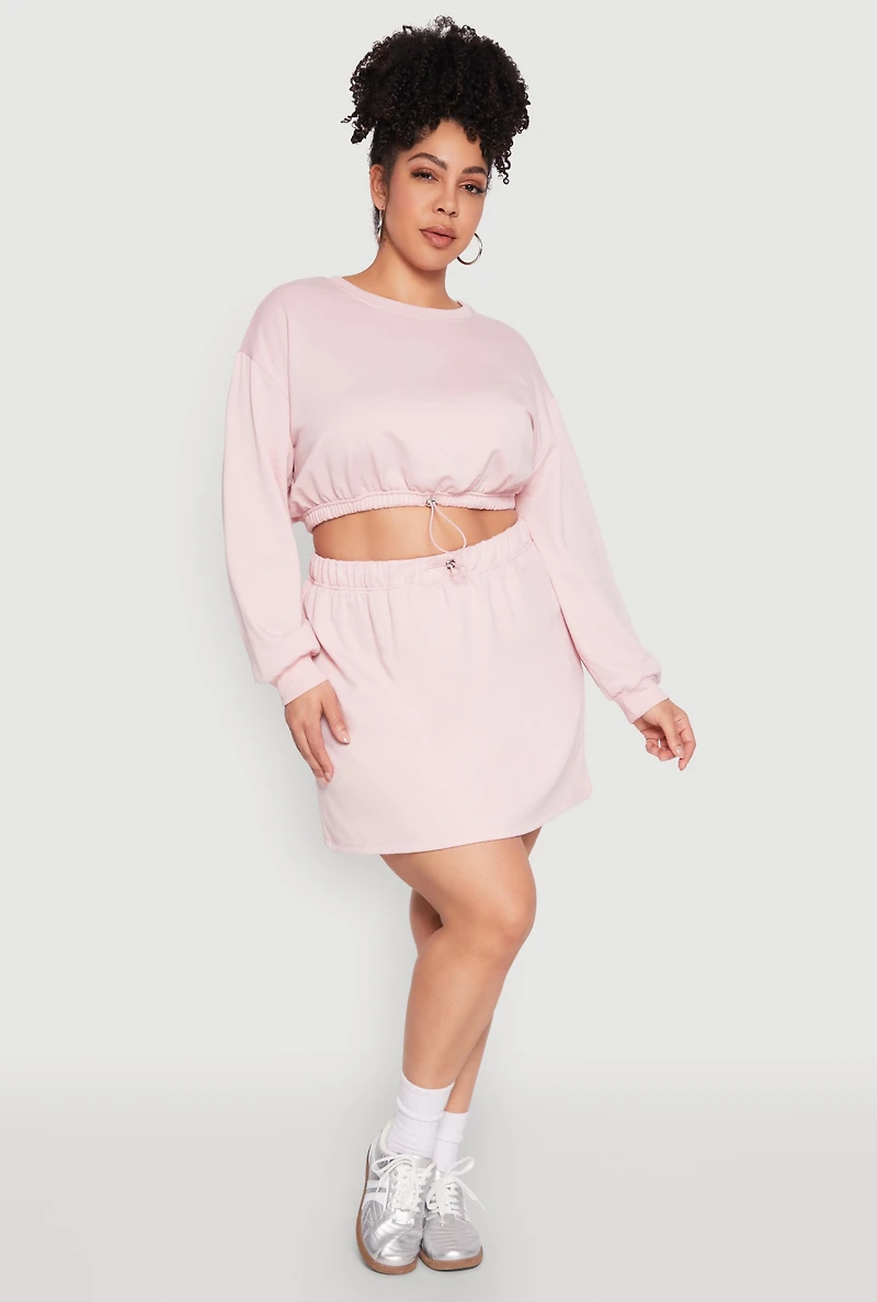 Womens Plus Size Almost Famous Long Sleeve Cropped Sweatshirt, Pink, Size 2X