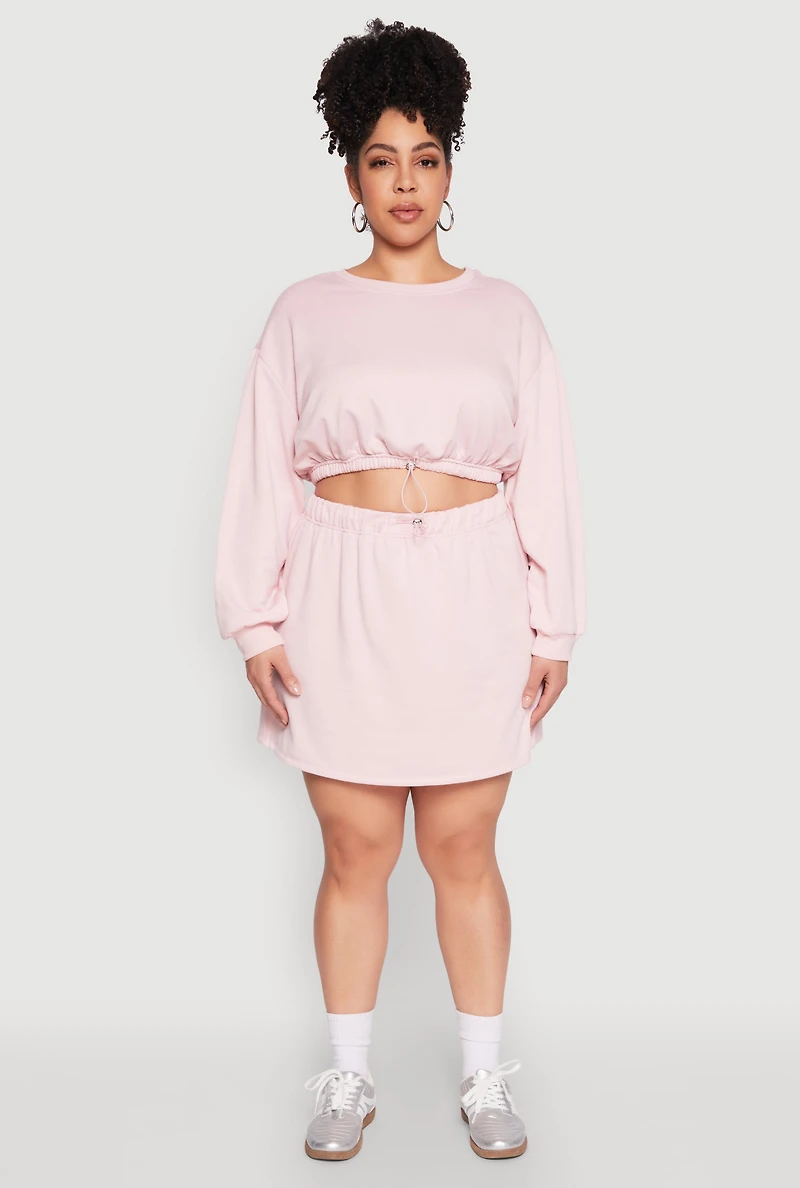 Womens Plus Size Almost Famous Long Sleeve Cropped Sweatshirt, Pink, Size 2X