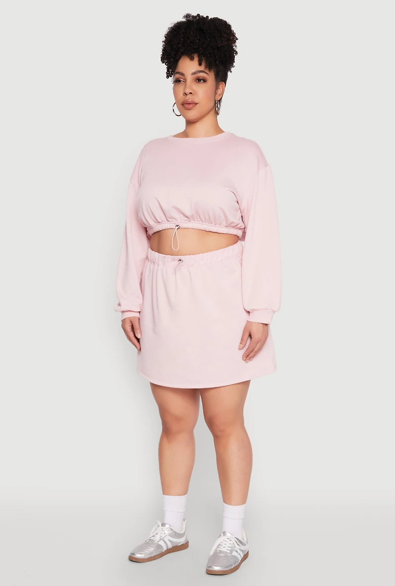 Womens Plus Size Almost Famous Long Sleeve Cropped Sweatshirt, Pink, Size 2X