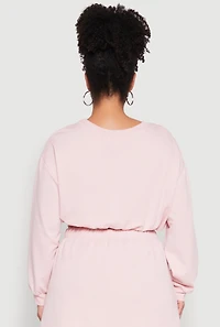 Womens Plus Size Almost Famous Long Sleeve Cropped Sweatshirt, Pink, Size 3X